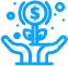 A blue hand holding a dollar sign icon for web design.