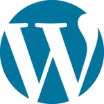 Wordpress logo with a blue background for web design.