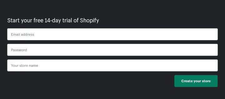A sign up form for a free account on Shopify with web design.